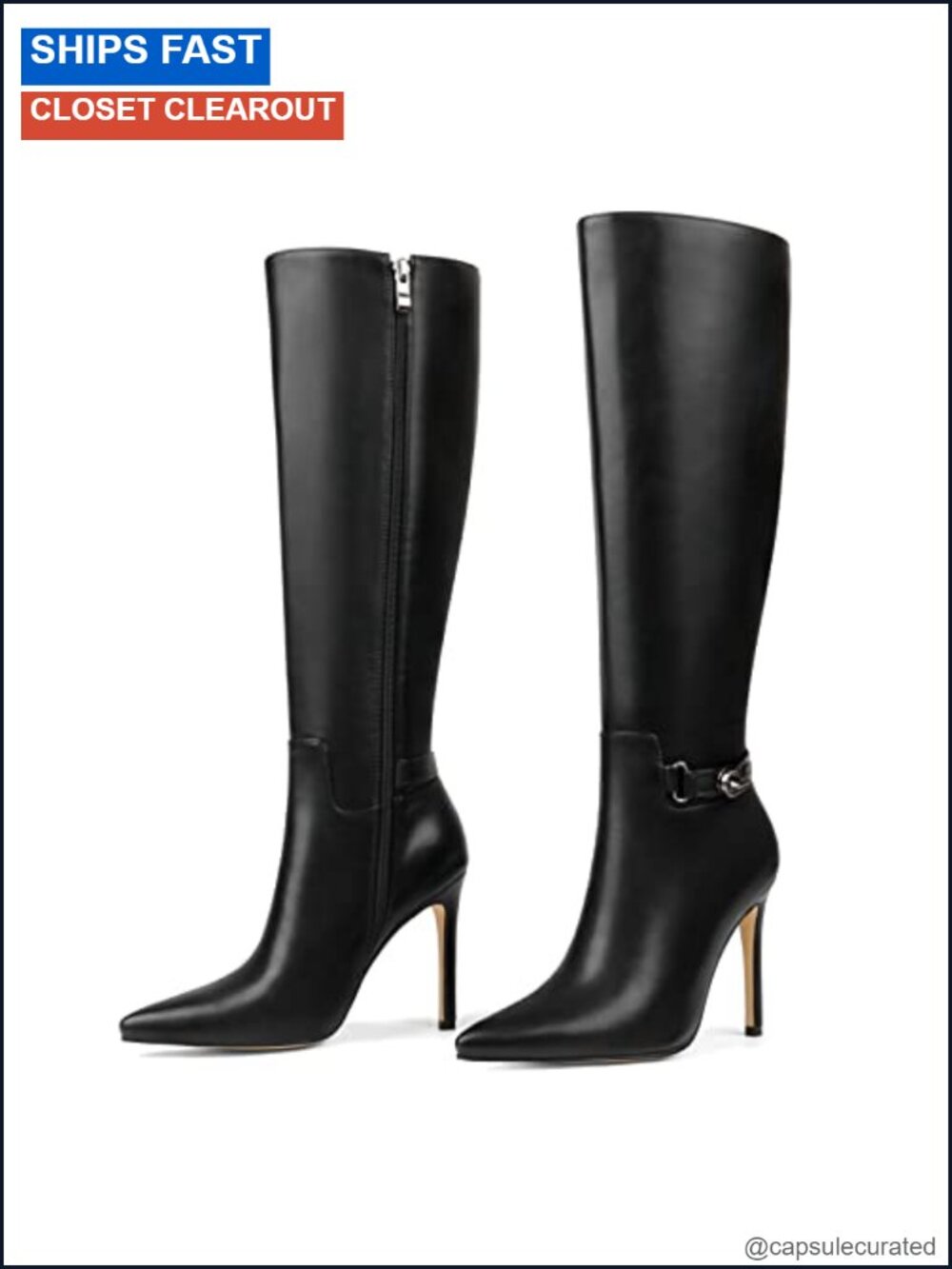 Women Knee High Boots Pointed Toe Stiletto Heel Faux Leather Slouch Tall Boots